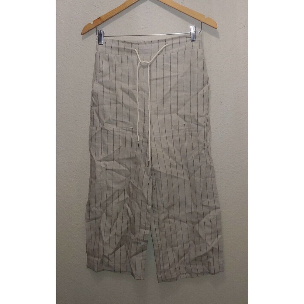 Mod Ref Striped Ankle Pants in taupe and blue stripes